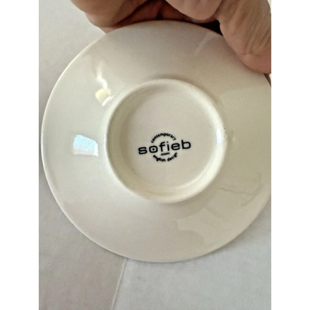 Vtg Set 2 Black White Contemporary English Art Expresso Cups Saucers EUC SOFIEB